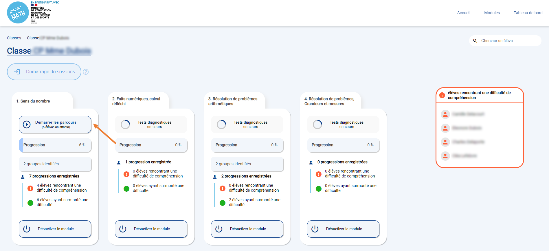 Adaptiv'Math - Démarrage de parcours